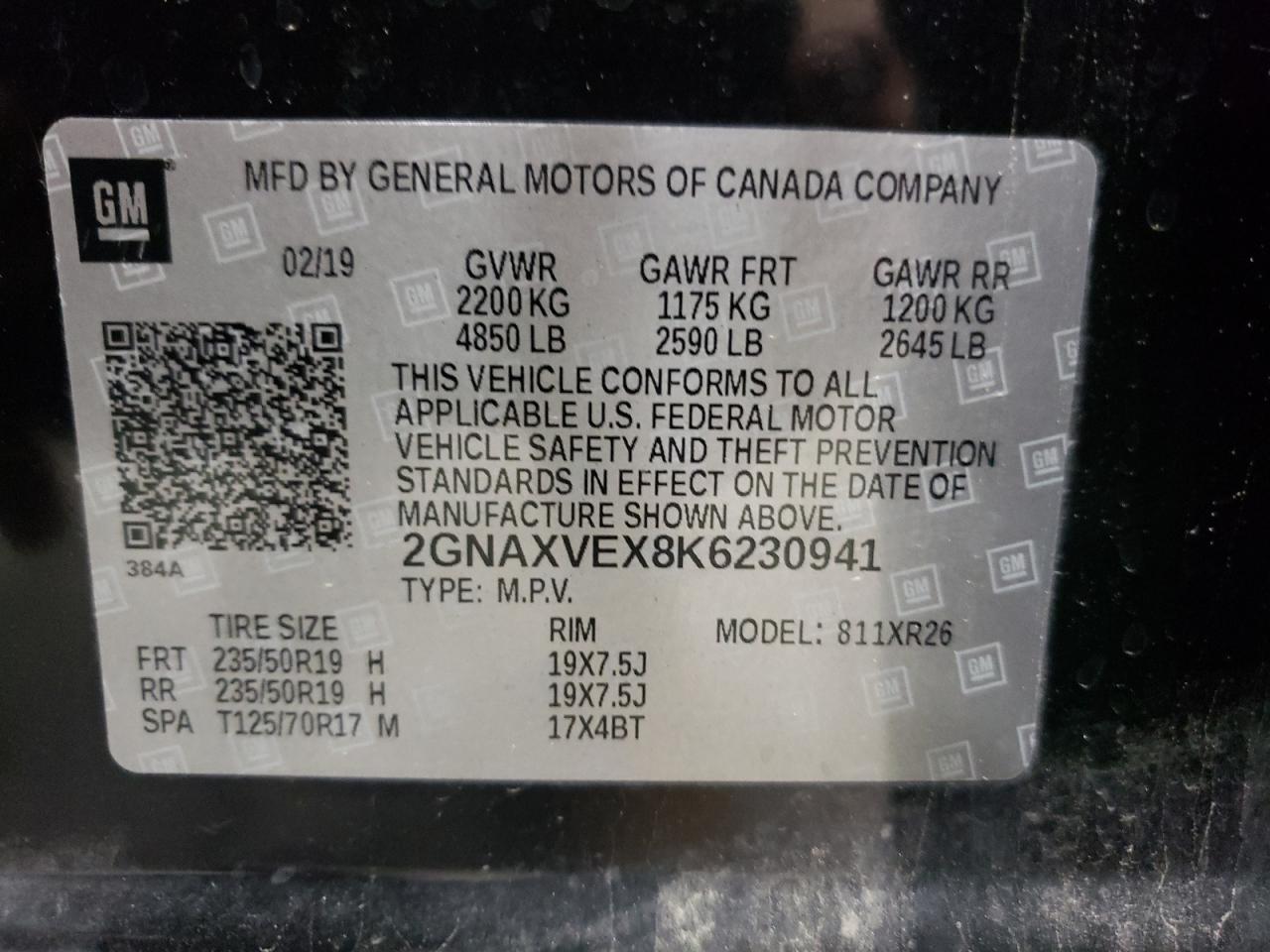 2GNAXVEX8K6230941 2019 Chevrolet Equinox Lt