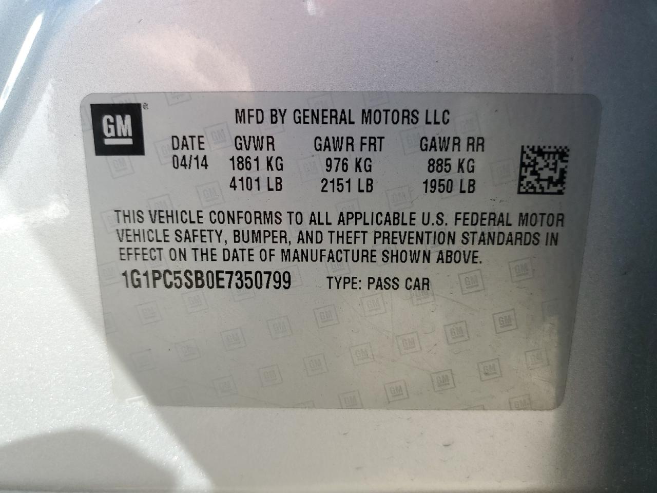 VIN 1G1PC5SB0E7350799 2014 CHEVROLET CRUZE no.12