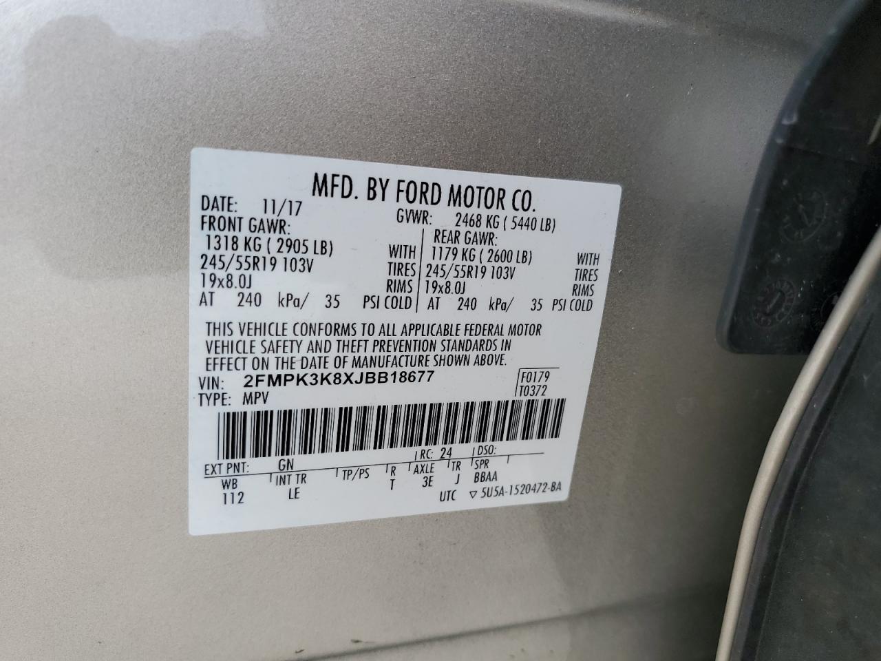 2FMPK3K8XJBB18677 2018 Ford Edge Titanium