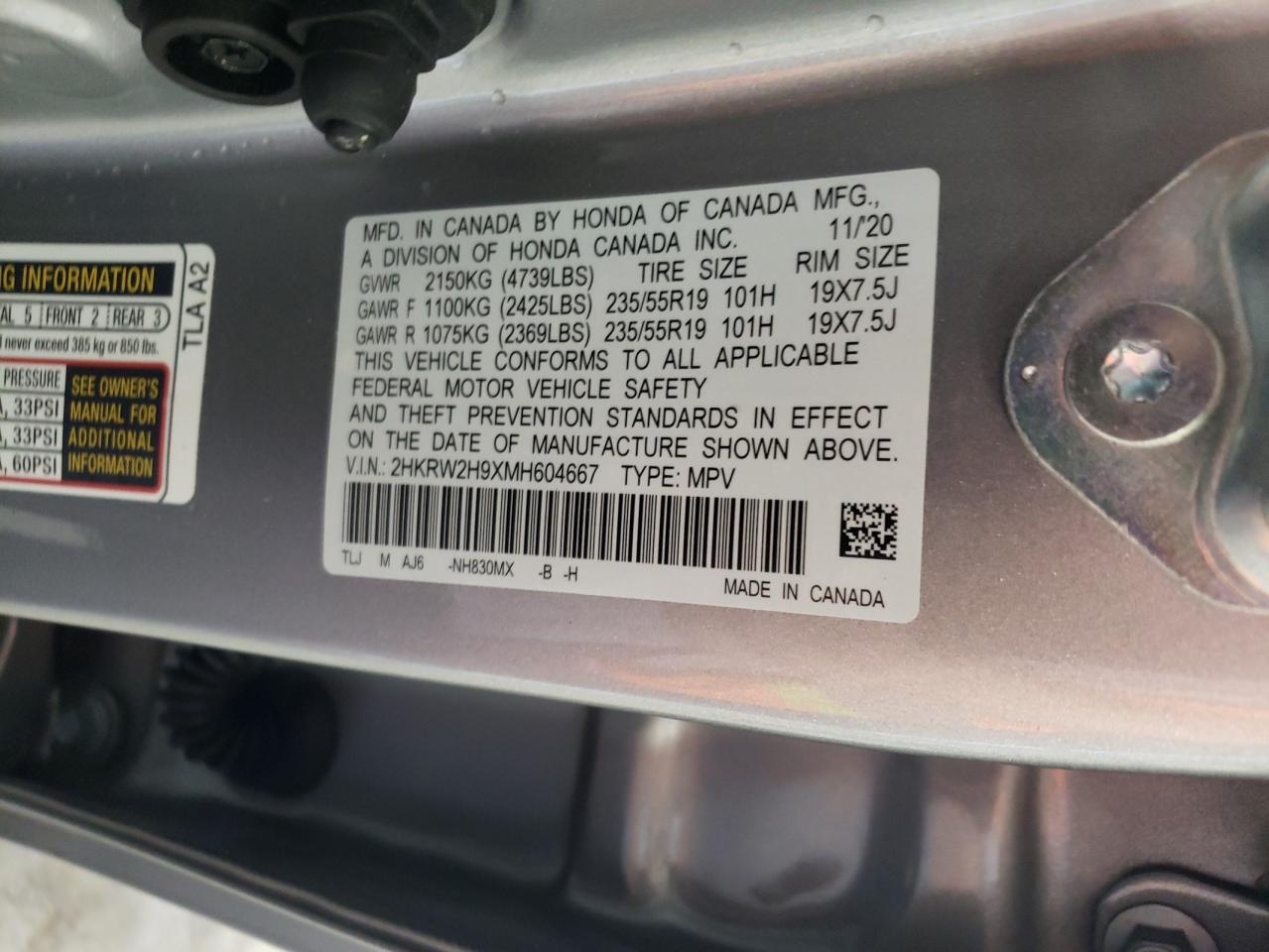 2HKRW2H9XMH604667 2021 Honda Cr-V Touring