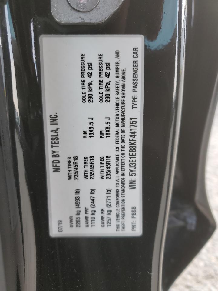 5YJ3E1EB8KF441751 2019 Tesla Model 3