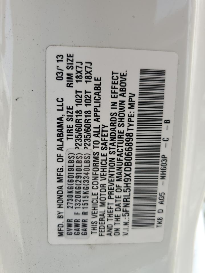 5FNRL5H9XDB066898 2013 Honda Odyssey Touring