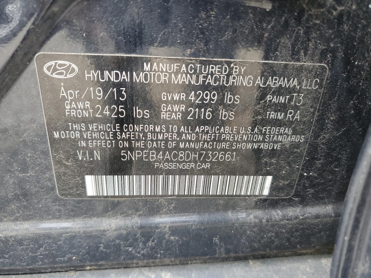 5NPEB4AC8DH732661 2013 Hyundai Sonata Gls