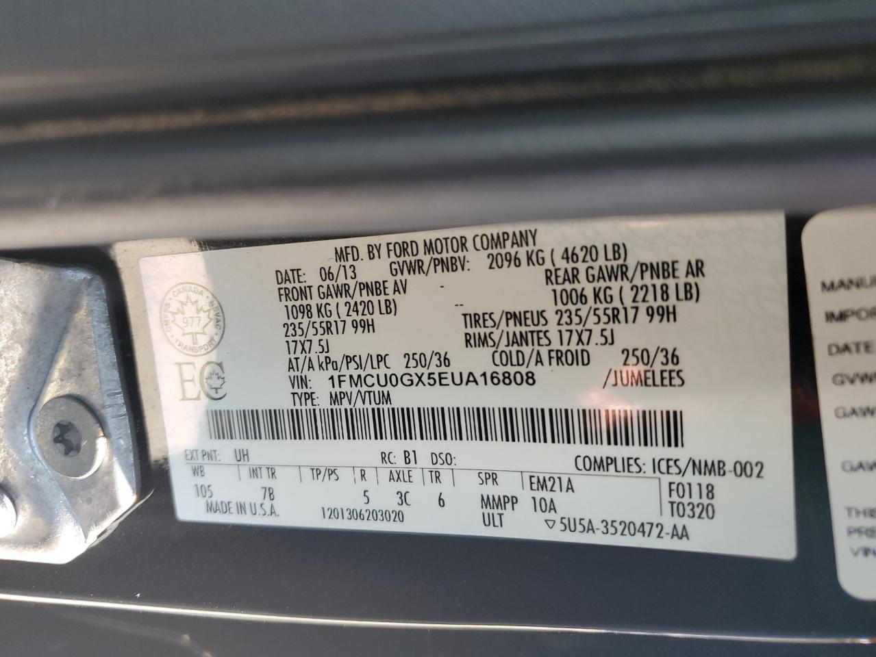 2014 Ford Escape Se VIN: 1FMCU0GX5EUA16808 Lot: 70376224