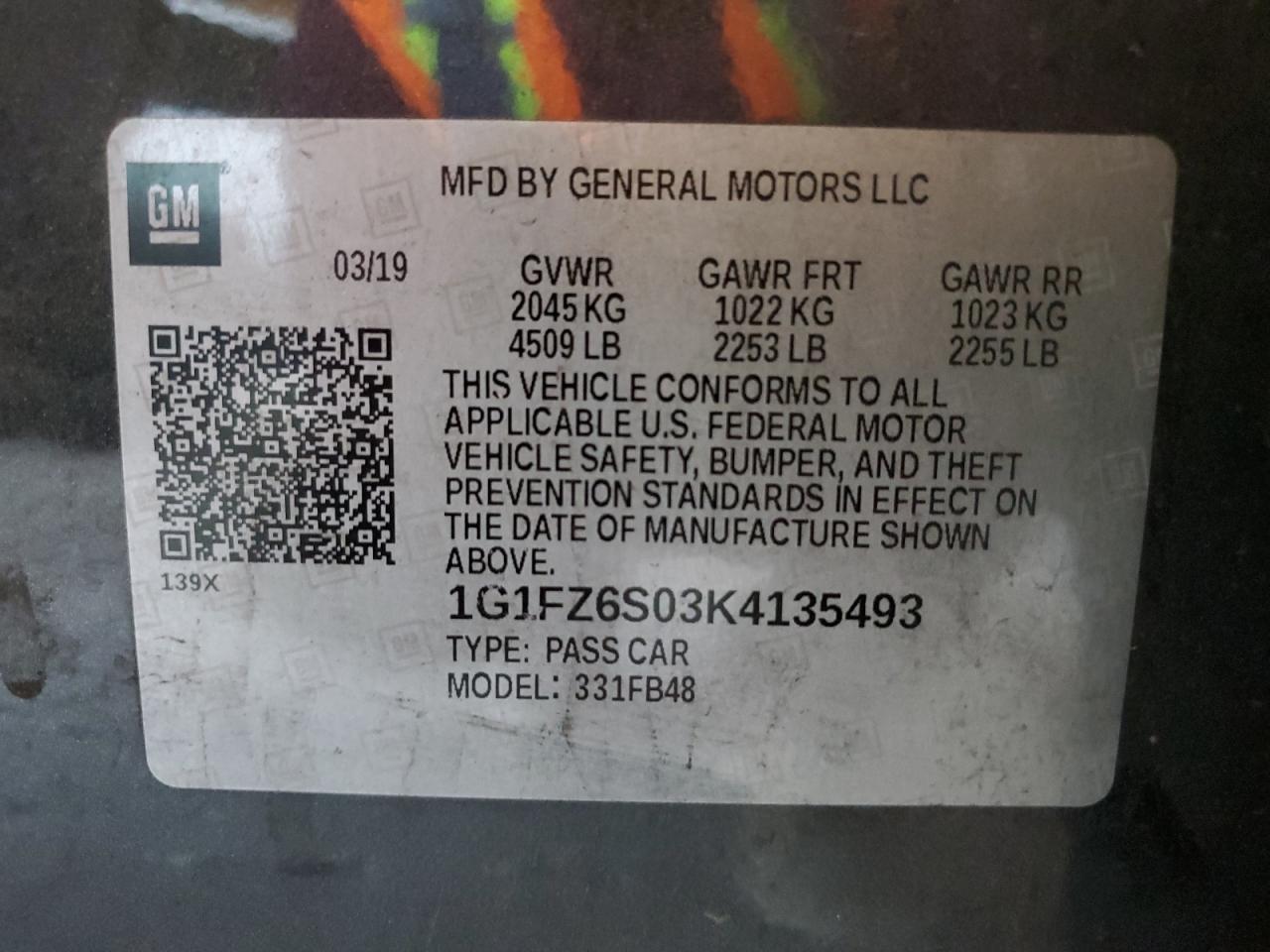 1G1FZ6S03K4135493 2019 Chevrolet Bolt Ev Premier