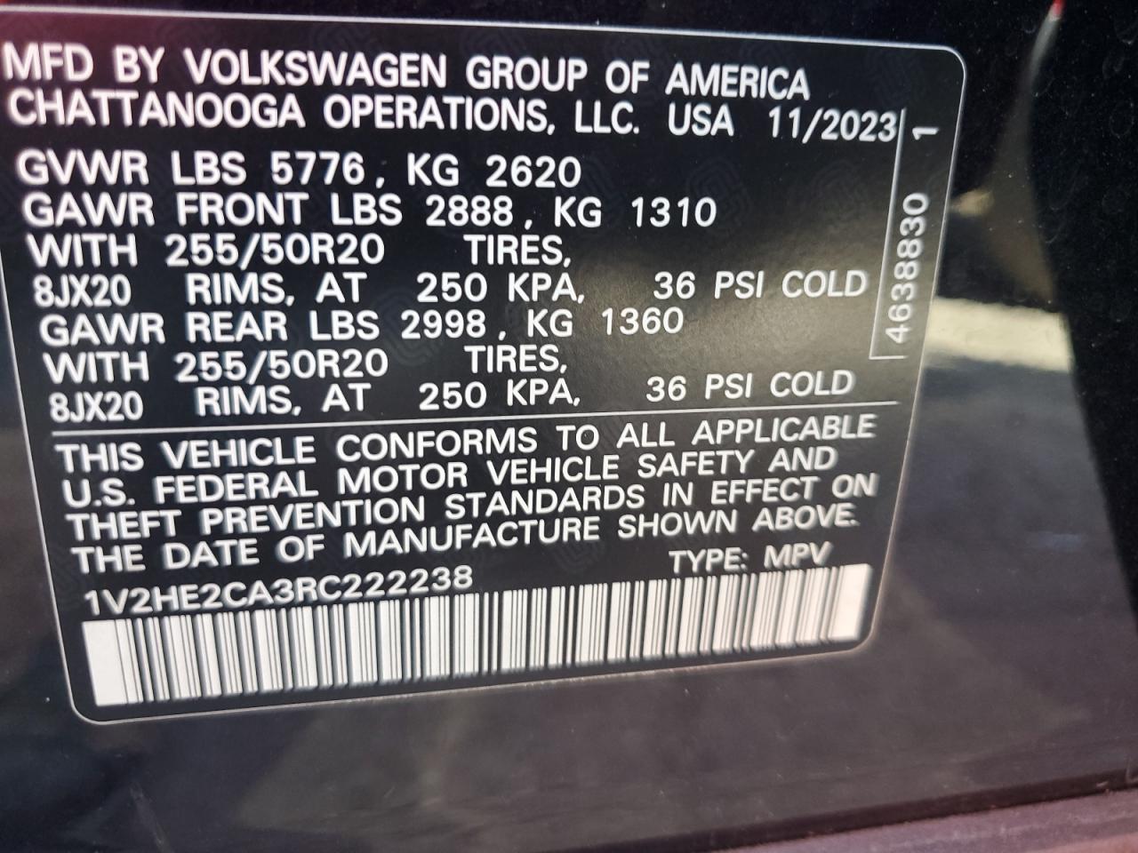 1V2HE2CA3RC222238 2024 Volkswagen Atlas Cross Sport Se