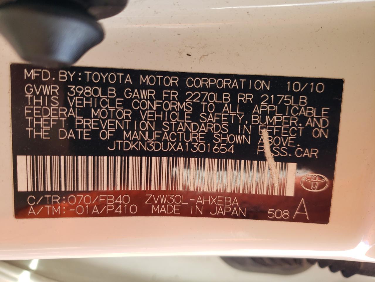 JTDKN3DUXA1301654 2010 Toyota Prius