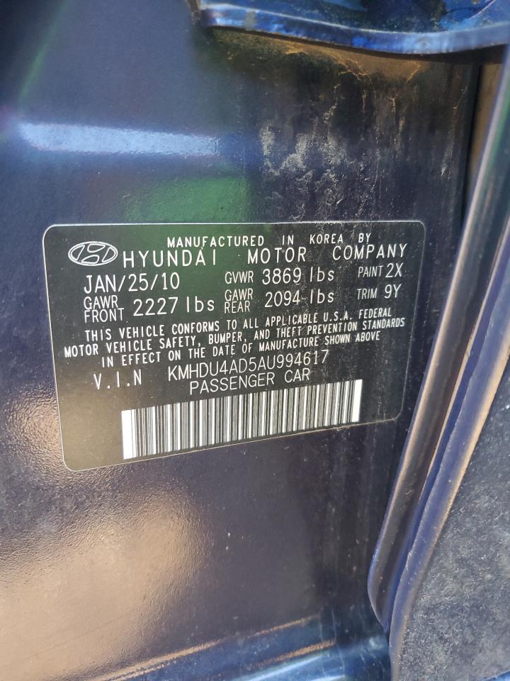 2010 Hyundai Elantra Blue VIN: KMHDU4AD5AU994617 Lot: 72770804