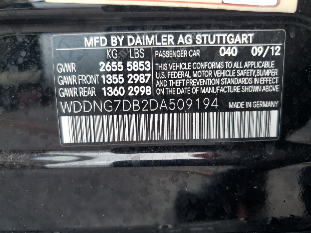 WDDNG7DB2DA509194 2013 Mercedes-Benz S 550