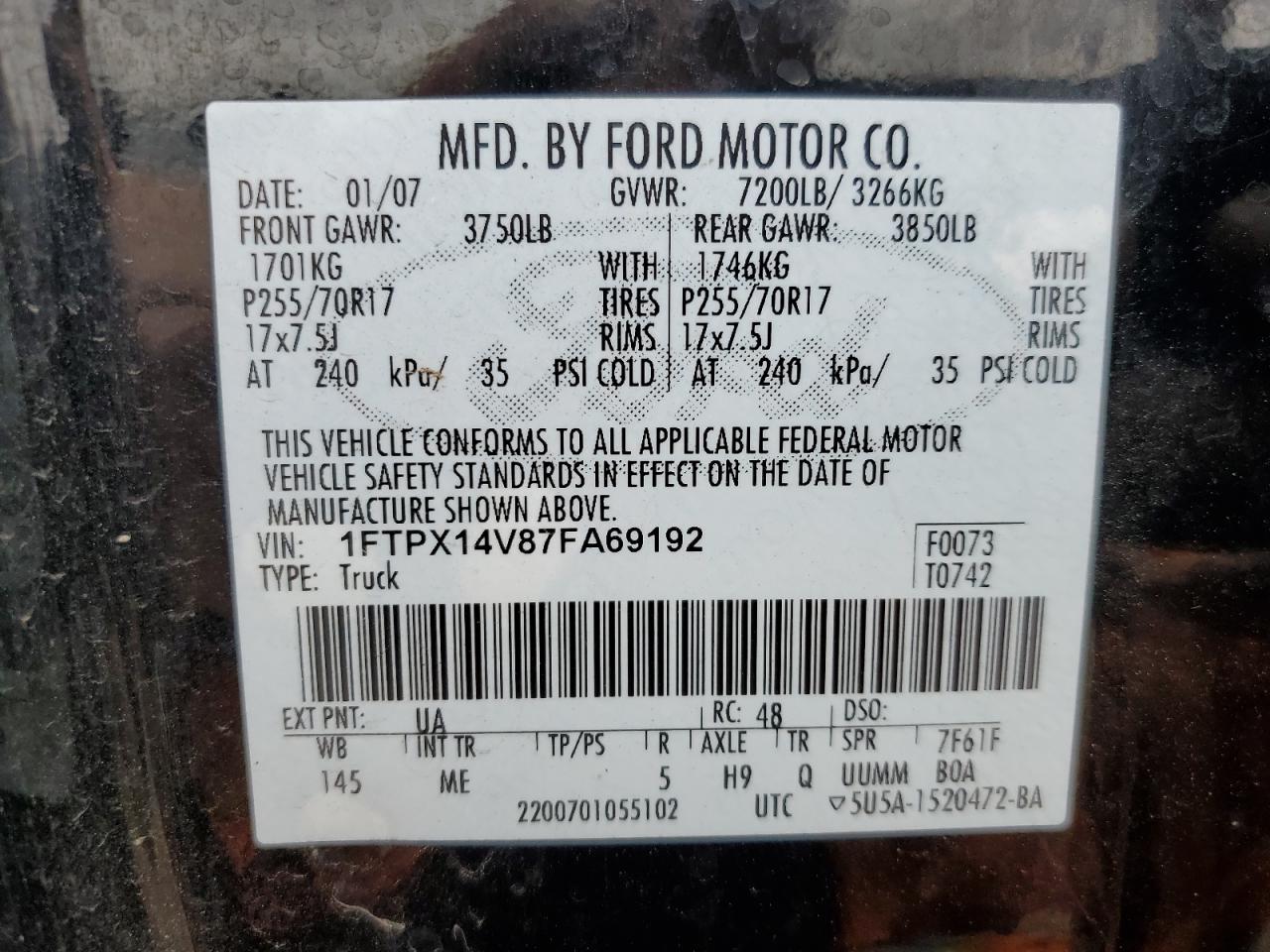 1FTPX14V87FA69192 2007 Ford F150