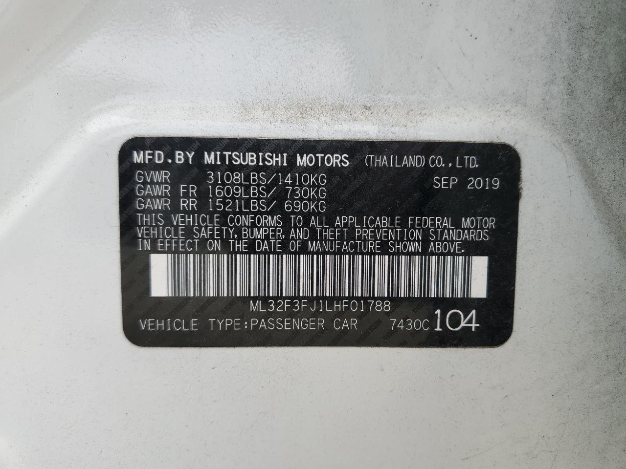 2020 Mitsubishi Mirage G4 Es VIN: ML32F3FJ1LHF01788 Lot: 73173414