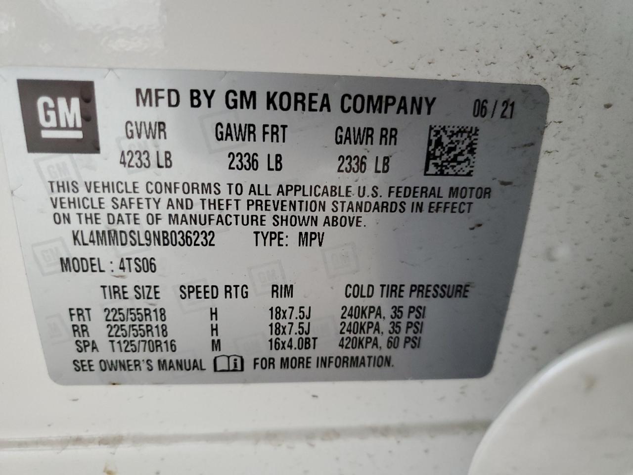 KL4MMDSL9NB036232 2022 Buick Encore Gx Select