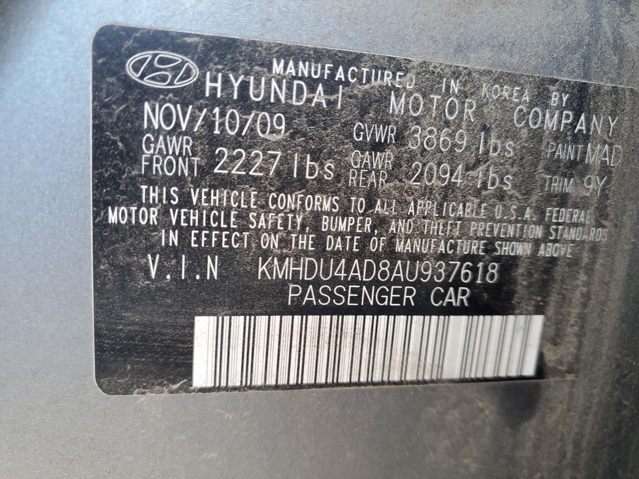 2010 Hyundai Elantra Blue VIN: KMHDU4AD8AU937618 Lot: 72166954