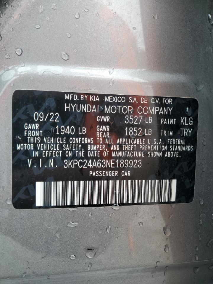 3KPC24A63NE189923 2022 Hyundai Accent Se