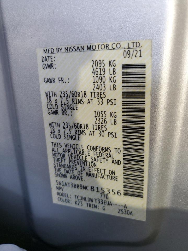 2021 Nissan Rogue Sv VIN: 5N1AT3BB9MC815356 Lot: 70264214