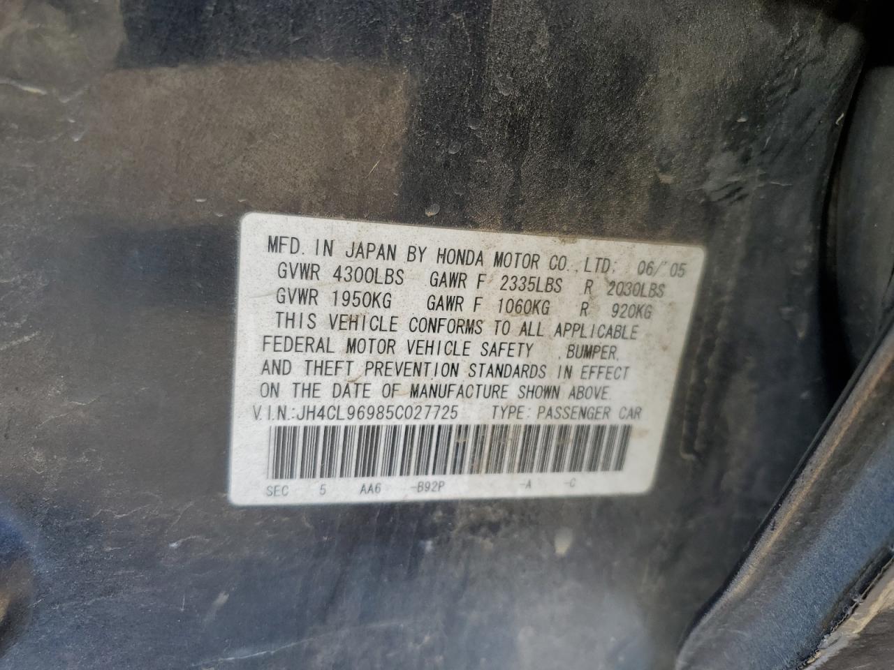 JH4CL96985C027725 2005 Acura Tsx