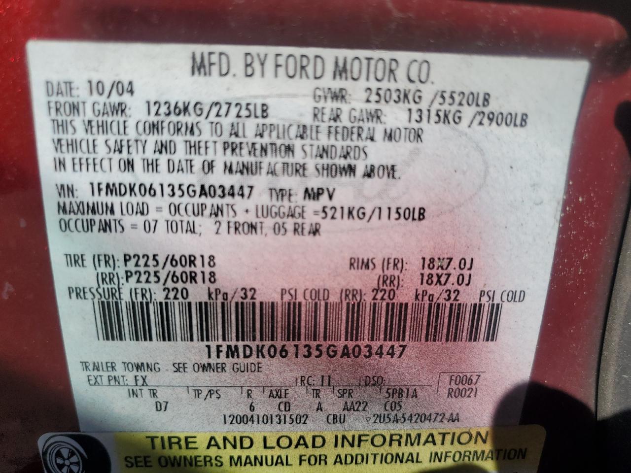 1FMDK06135GA03447 2005 Ford Freestyle Limited