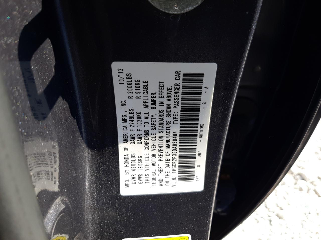 1HGCR2F35DA030404 2013 Honda Accord Lx