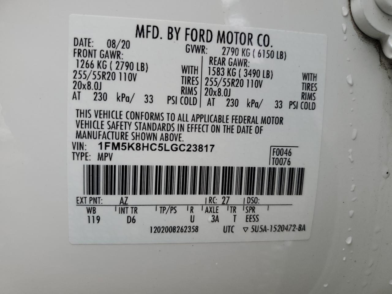 1FM5K8HC5LGC23817 2020 Ford Explorer Platinum