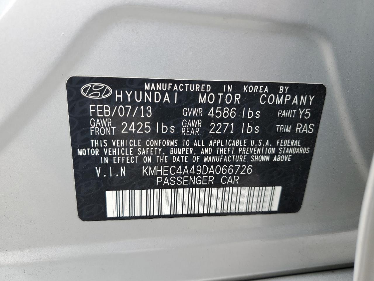 KMHEC4A49DA066726 2013 Hyundai Sonata Hybrid