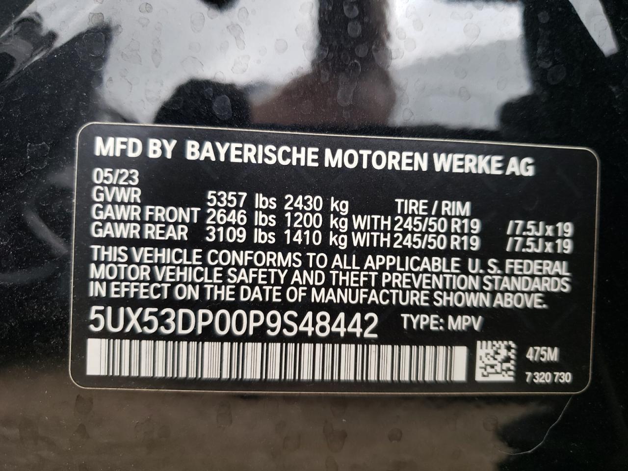 2023 BMW X3 xDrive30I VIN: 5UX53DP00P9S48442 Lot: 70309554