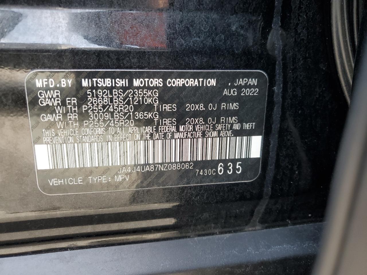 2022 Mitsubishi Outlander Se VIN: JA4J4UA87NZ088062 Lot: 71037054