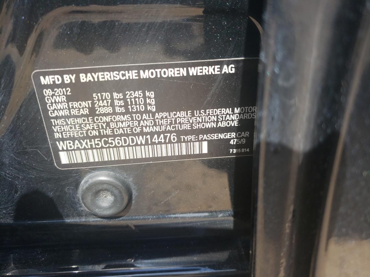 2013 BMW 528 Xi VIN: WBAXH5C56DDW14476 Lot: 70147994