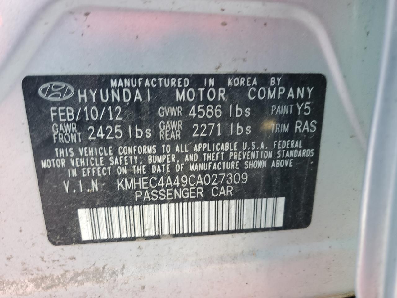 KMHEC4A49CA027309 2012 Hyundai Sonata Hybrid