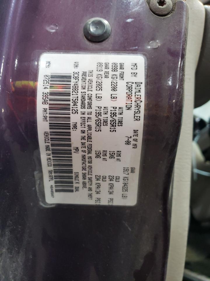 2001 Chrysler Pt Cruiser VIN: 3C8FY4BB21T504125 Lot: 72743804