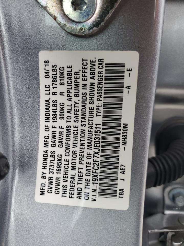 19XFC2F7XJE031511 2018 Honda Civic Ex