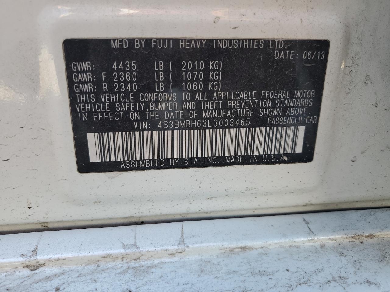 2014 Subaru Legacy 2.5I Sport VIN: 4S3BMBH63E3003465 Lot: 72561304