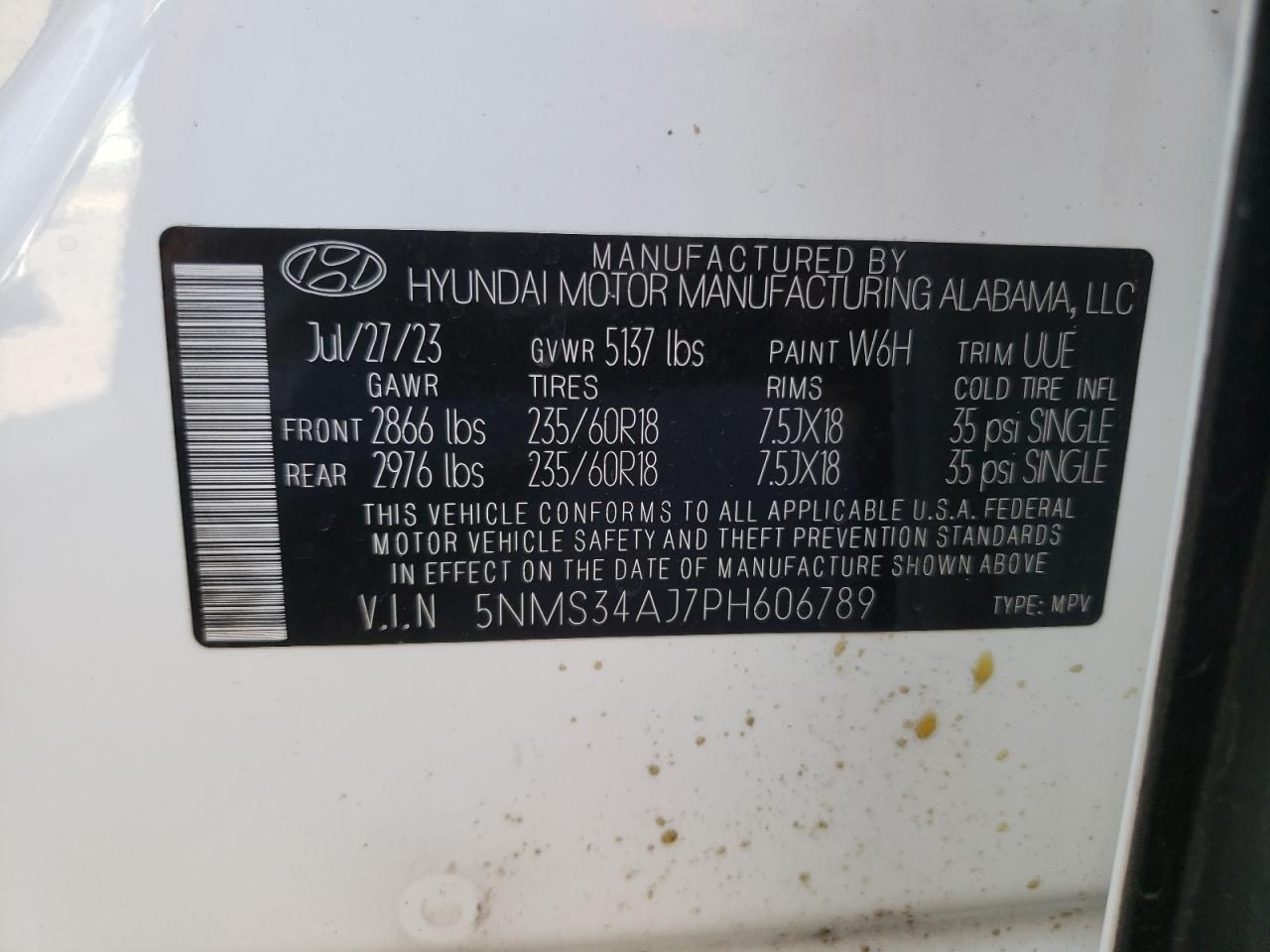 5NMS34AJ7PH606789 2023 Hyundai Santa Fe Sel Premium