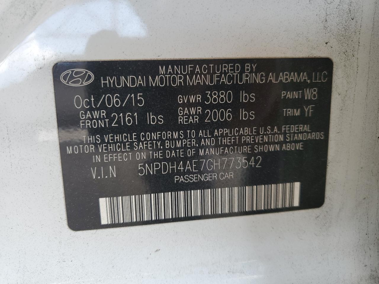 5NPDH4AE7GH773542 2016 Hyundai Elantra Se