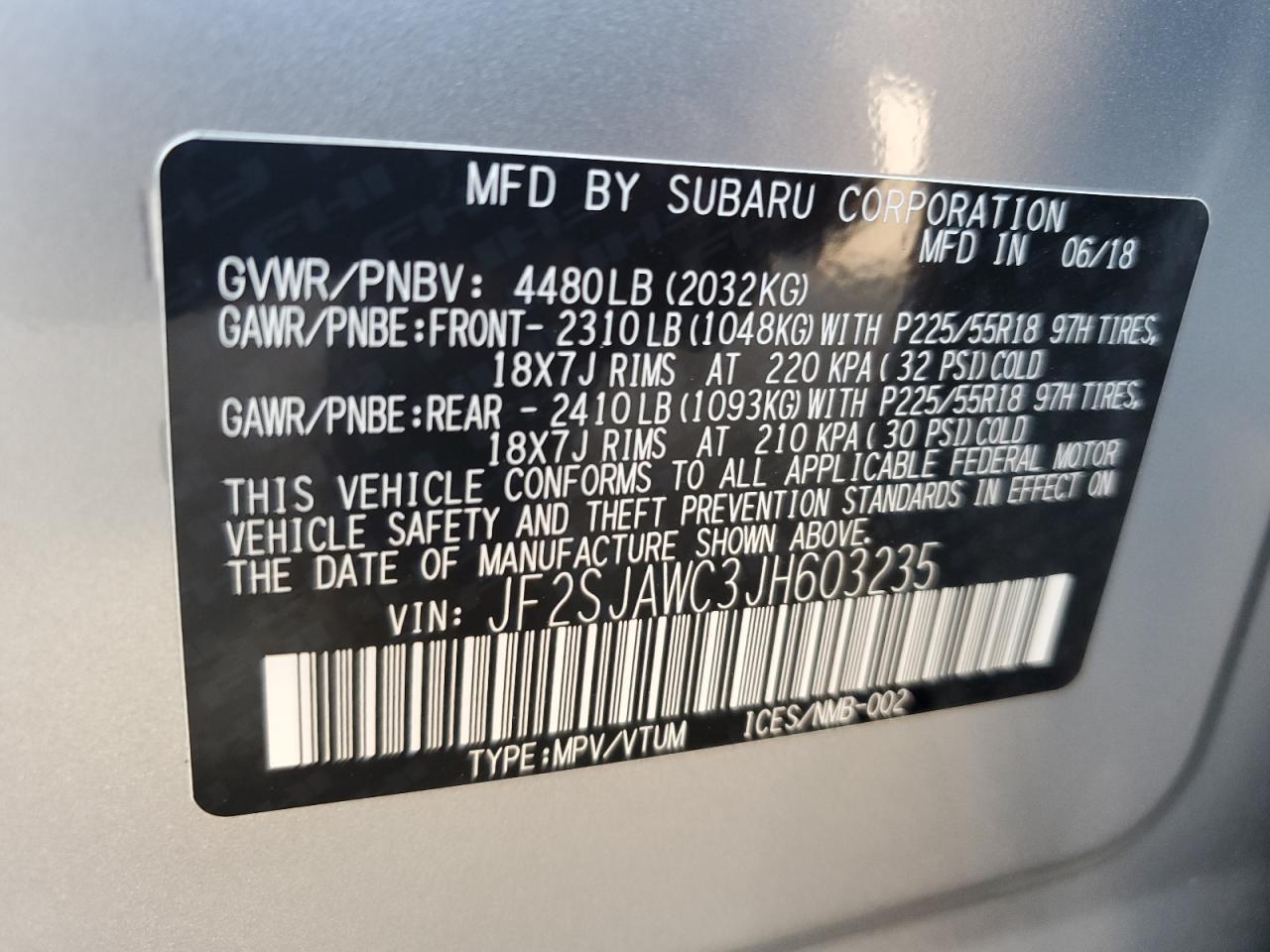 JF2SJAWC3JH603235 2018 Subaru Forester 2.5I Touring