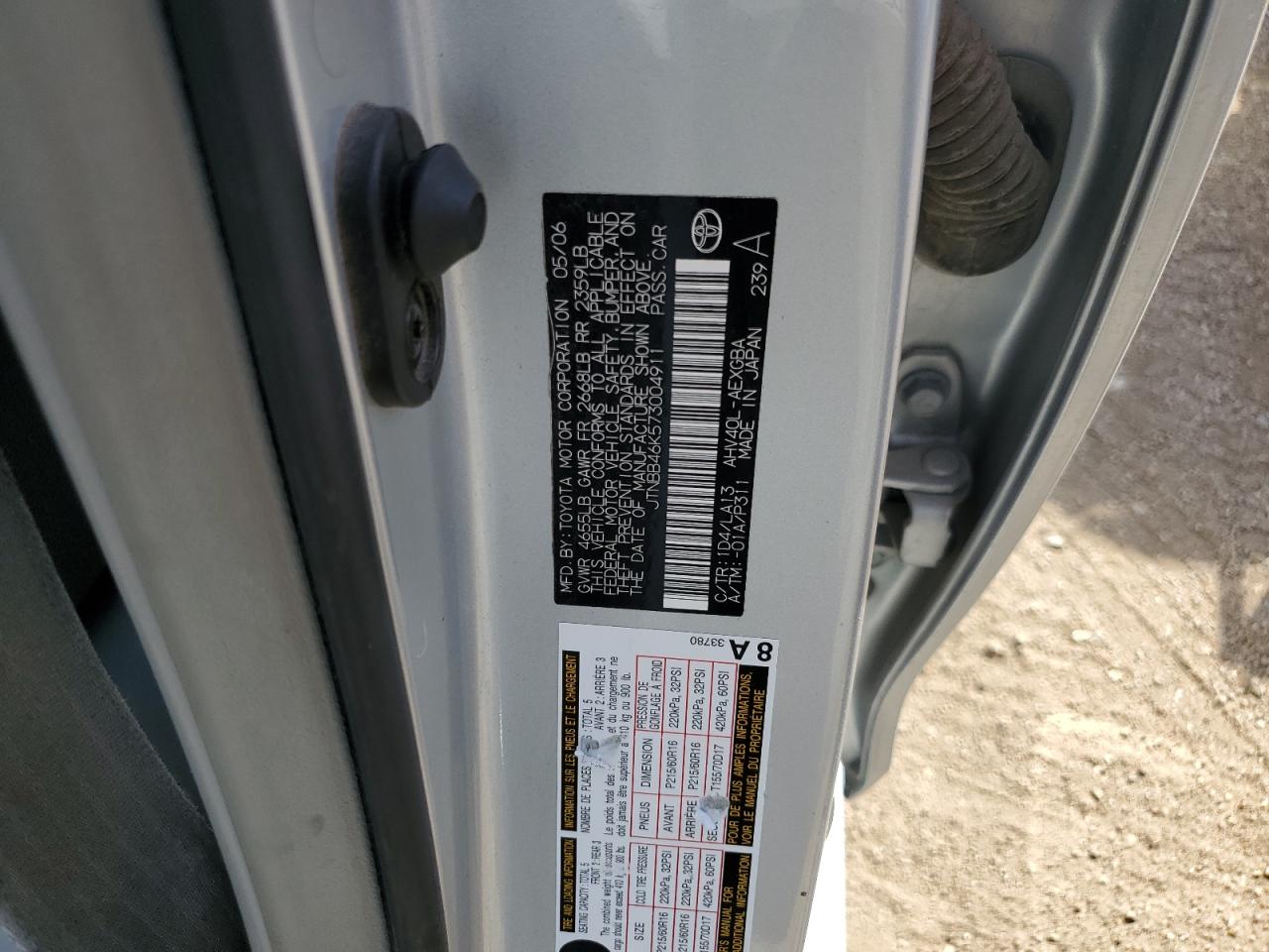 2007 Toyota Camry Hybrid VIN: JTNBB46K573004911 Lot: 67953494