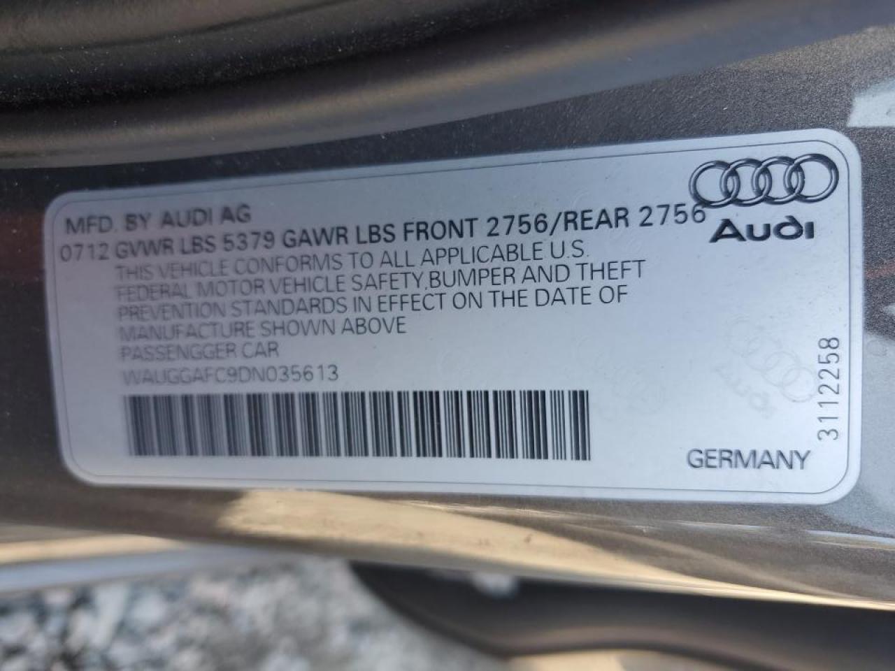 2013 Audi A6 Premium Plus VIN: WAUGGAFC9DN035613 Lot: 71799704