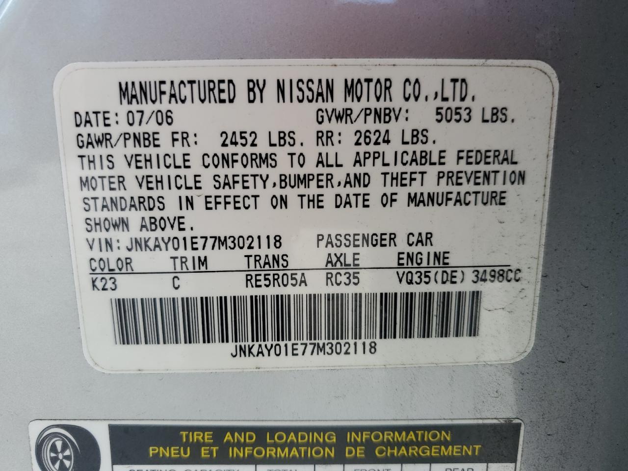 JNKAY01E77M302118 2007 Infiniti M35 Base