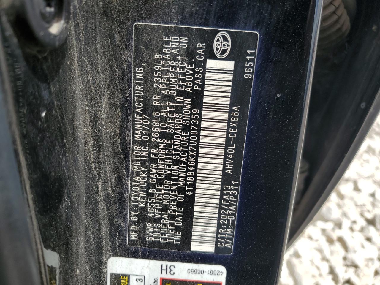 4T1BB46KX7U007359 2007 Toyota Camry Hybrid