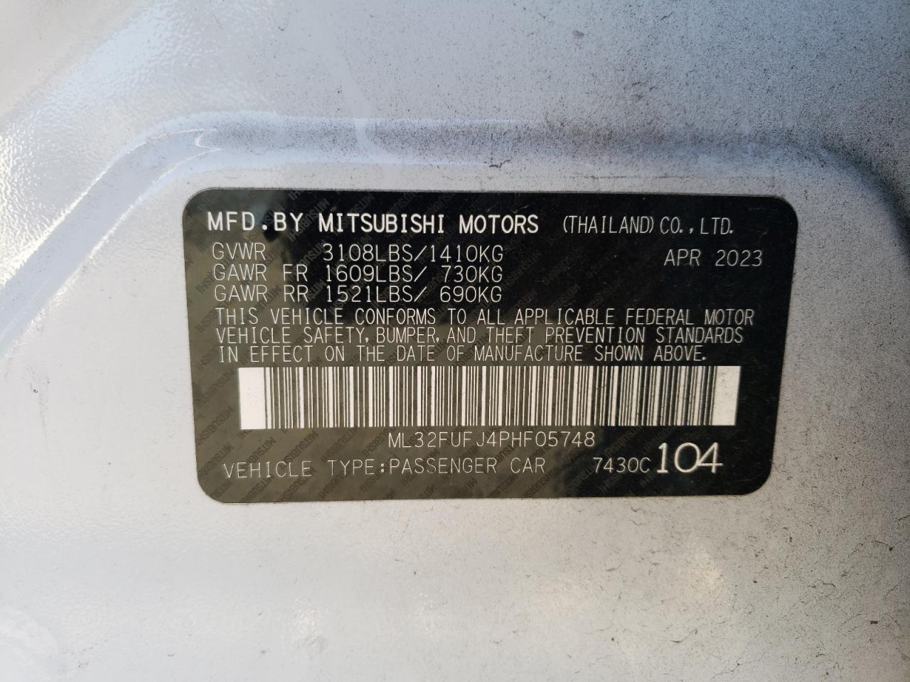 ML32FUFJ4PHF05748 2023 Mitsubishi Mirage G4 Es