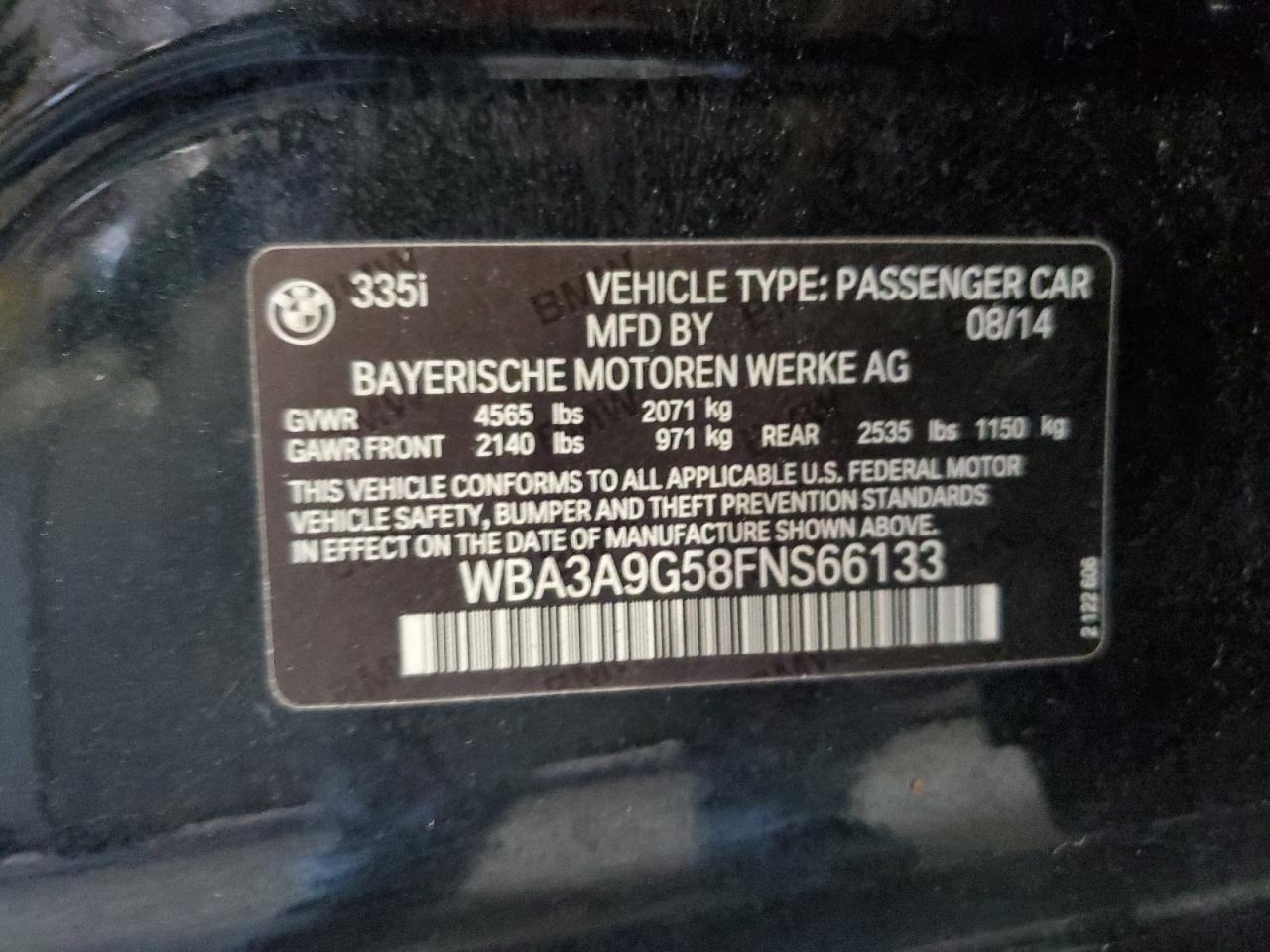 WBA3A9G58FNS66133 2015 BMW 335 I