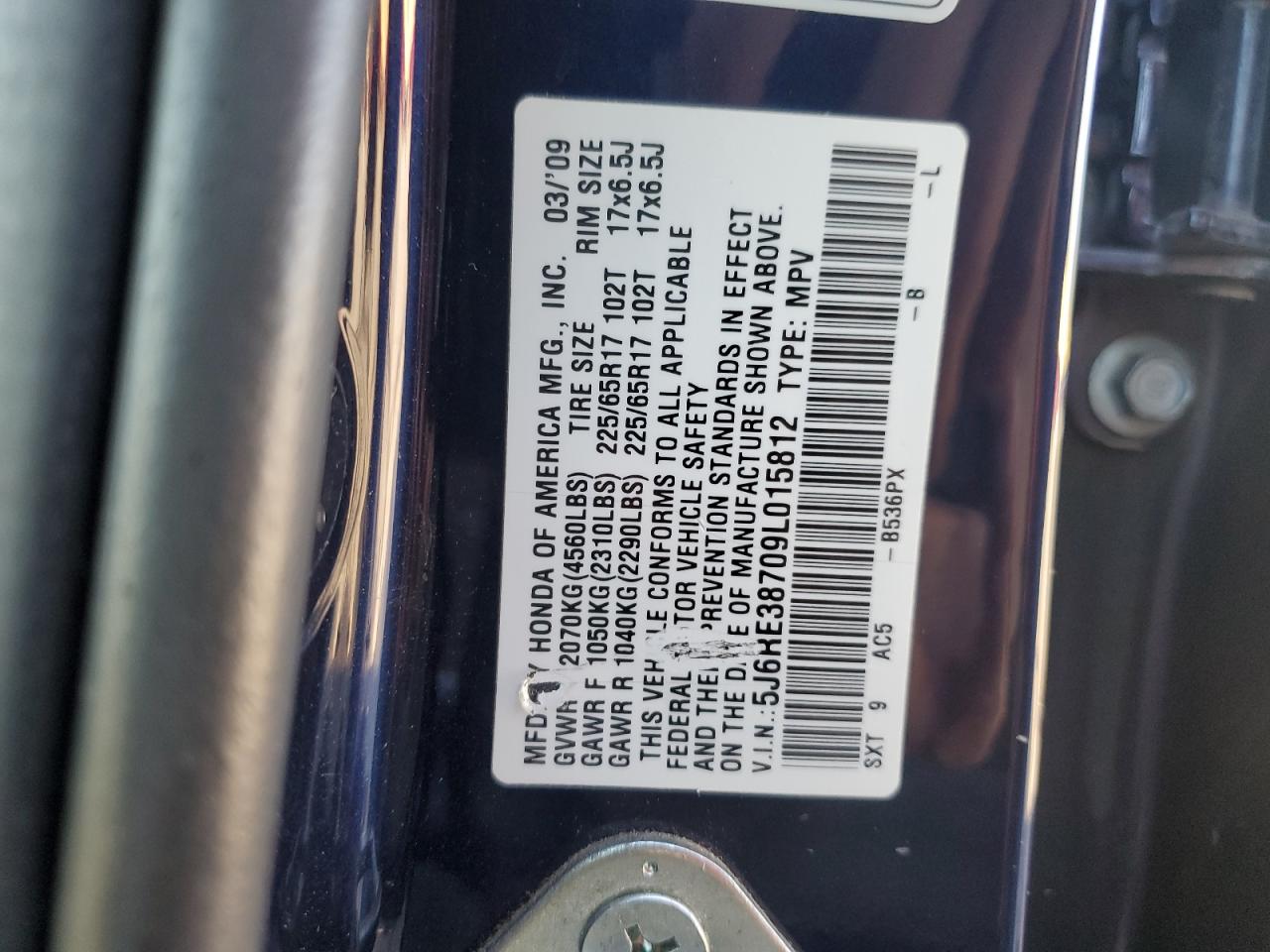 5J6RE38709L015812 2009 Honda Cr-V Exl