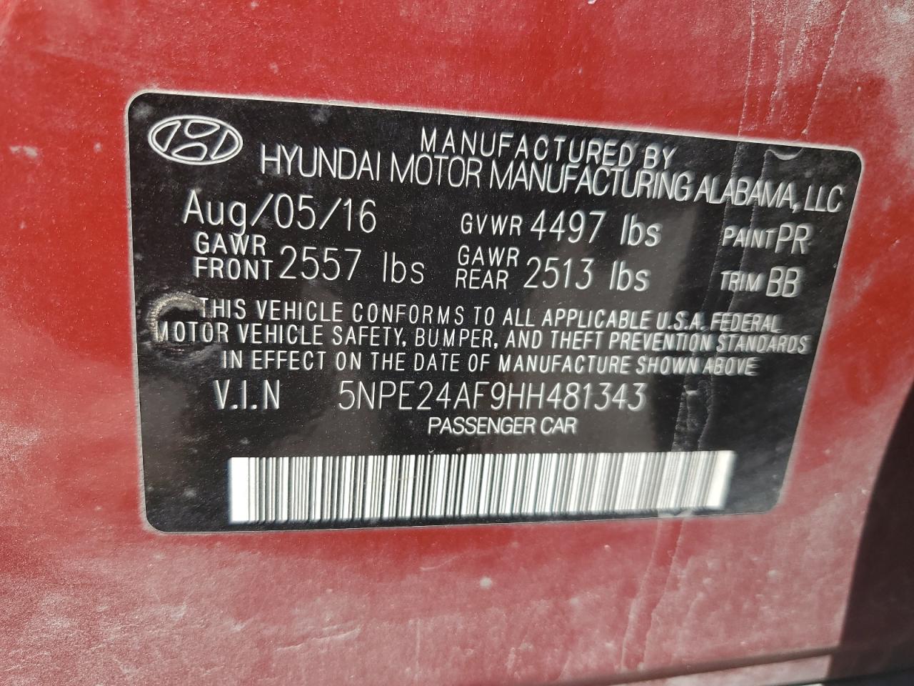 5NPE24AF9HH481343 2017 Hyundai Sonata Se