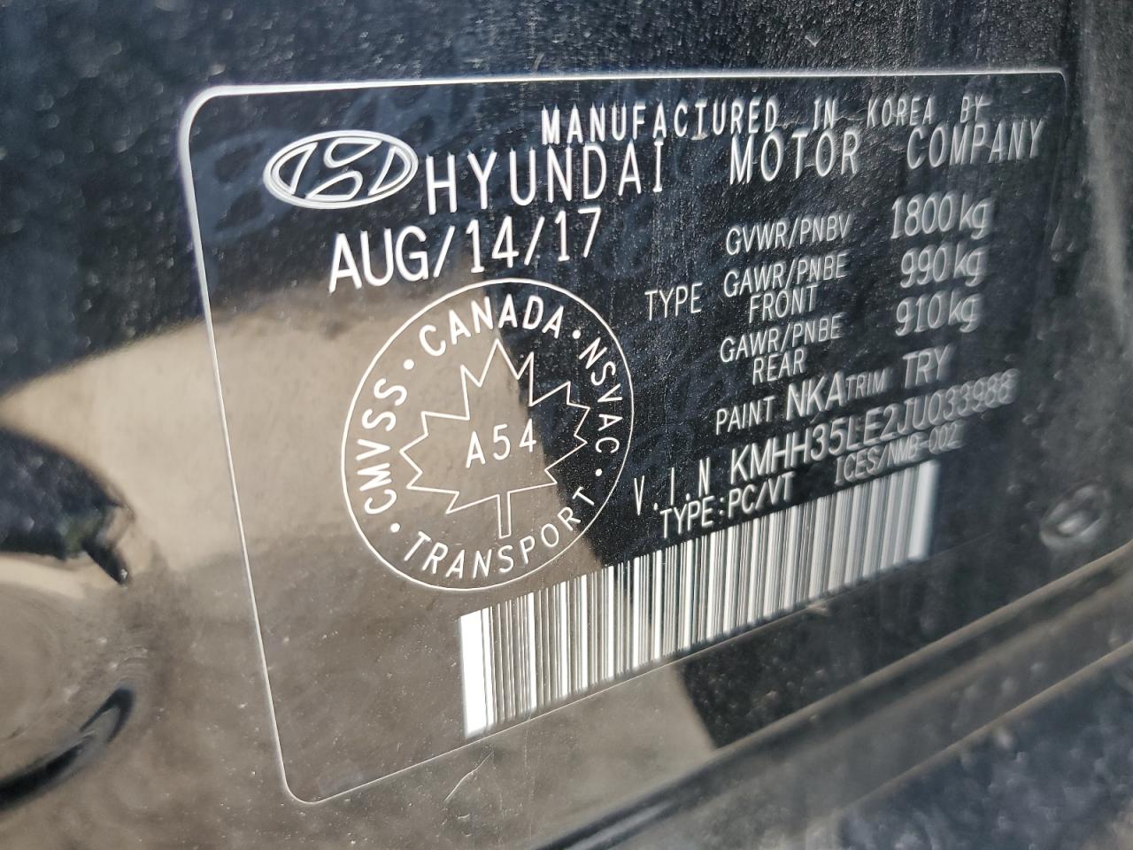 KMHH35LE2JU033988 2018 Hyundai Elantra Gt