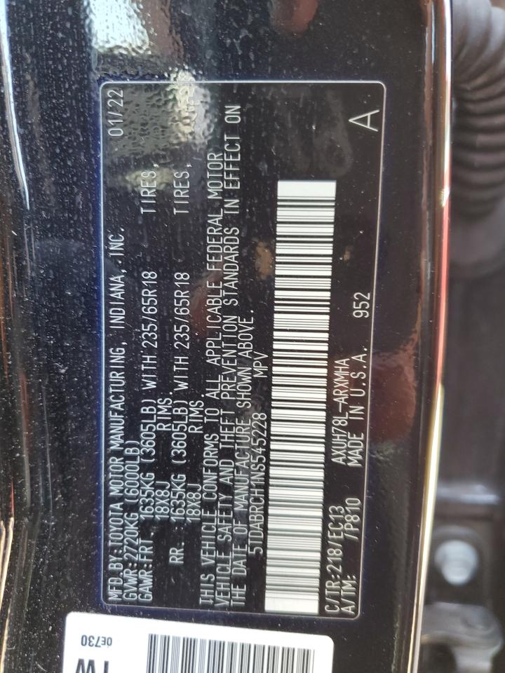 5TDABRCH1NS545228 2022 Toyota Highlander Hybrid Xle