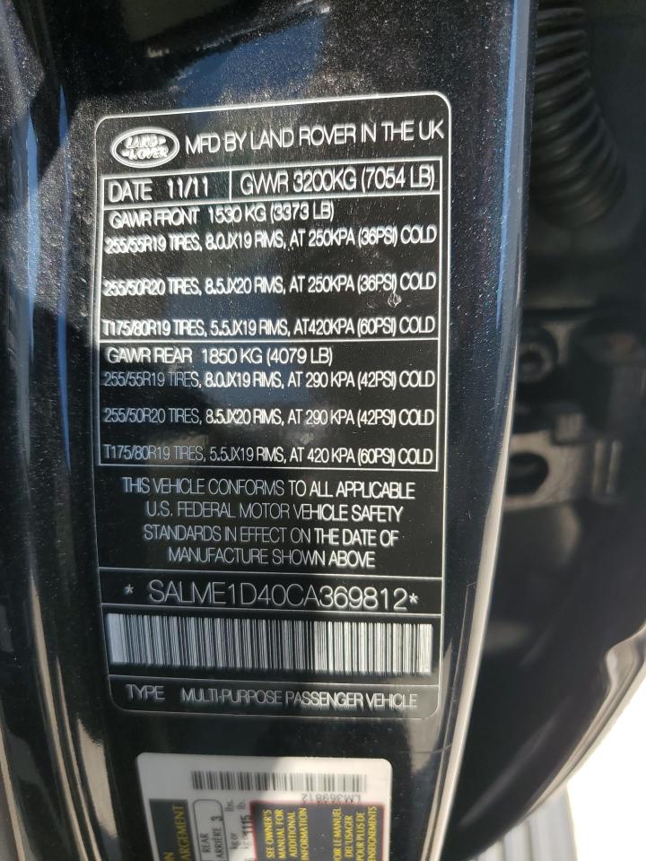 2012 Land Rover Range Rover Hse VIN: SALME1D40CA369812 Lot: 73593254