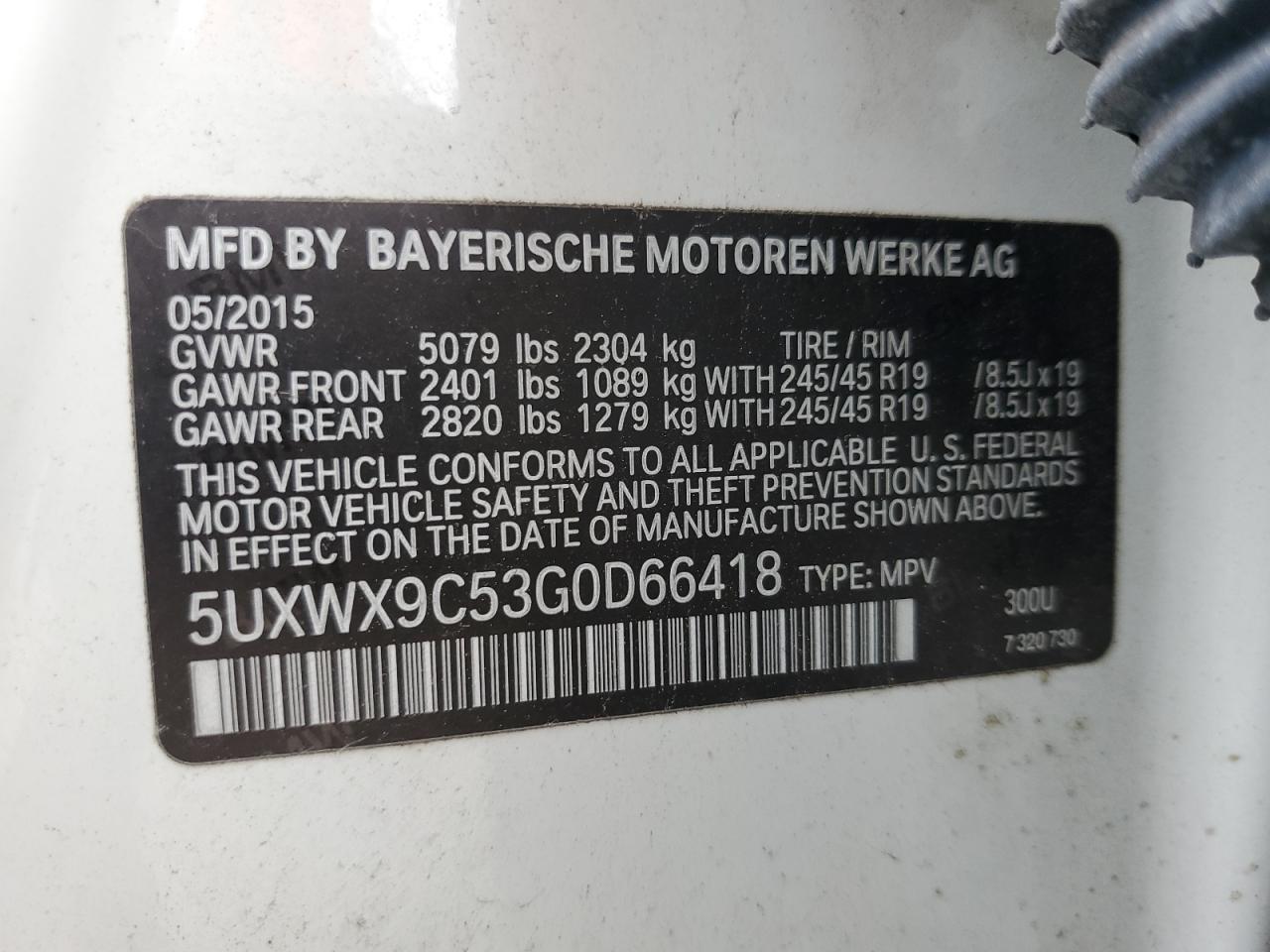 2016 BMW X3 xDrive28I VIN: 5UXWX9C53G0D66418 Lot: 72553314