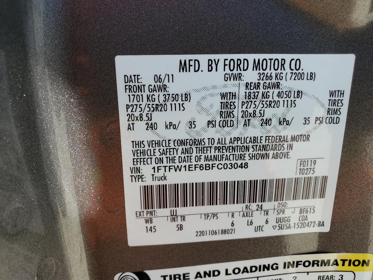 1FTFW1EF6BFC03048 2011 Ford F150 Supercrew