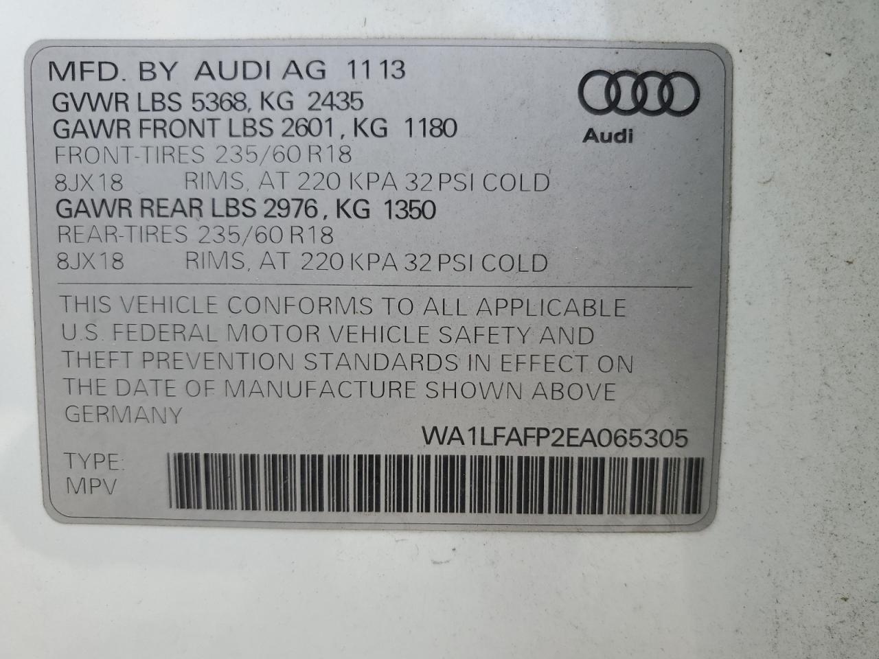 WA1LFAFP2EA065305 2014 Audi Q5 Premium Plus