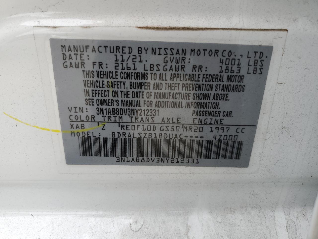 3N1AB8DV3NY212331 2022 Nissan Sentra Sr