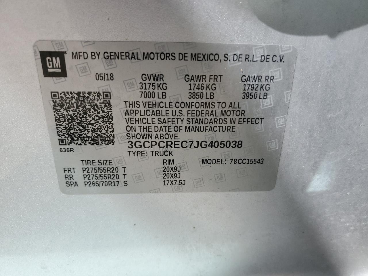 3GCPCREC7JG405038 2018 Chevrolet Silverado C1500 Lt